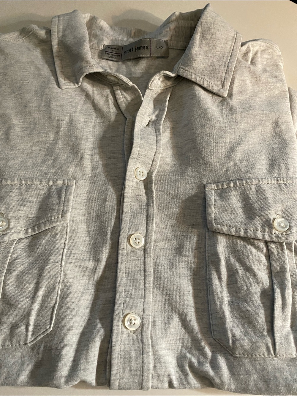 Scott James Men's Light Gray Button-Up Shirt Size Large - Picture 4 of 6